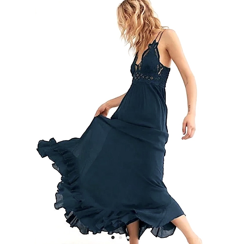 Free People Adella Maxi Slip Dress in Turquoise NWT - Picture 9 of 13